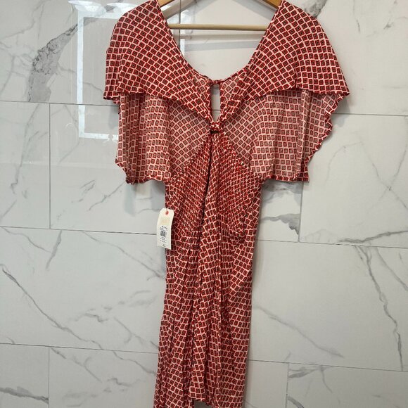 Billabong Sundress, Orange, White, & Gray Diamond Pattern, Medium, With Tags - Picture 2 of 4